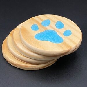 Handmade 4" Round Paw Premium Pinewood and Epoxy Resin Coasters Blue